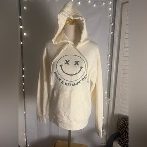 Cream Smiley Face Hoodie Unisex Medium